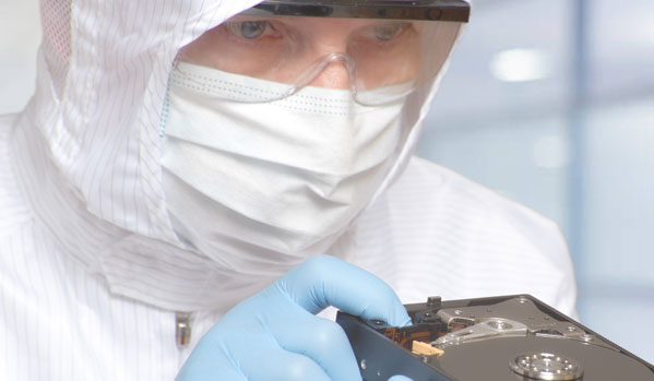 data recovery specialist with a hard drive