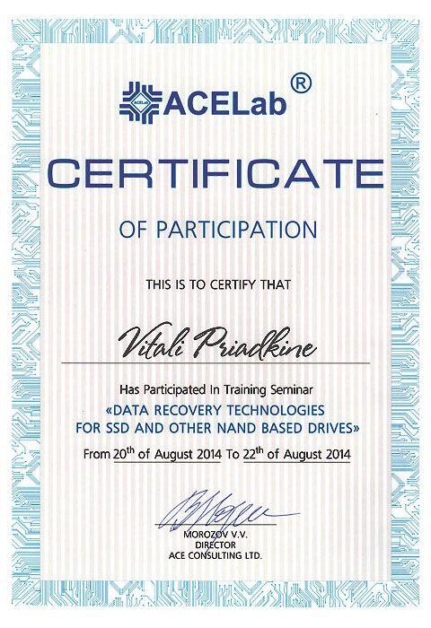 ACELAB 2014 Certificate