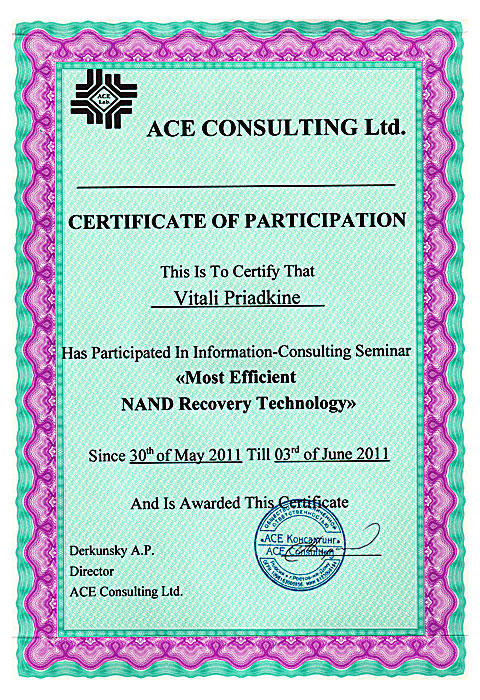 ACELAB 2011 Certificate